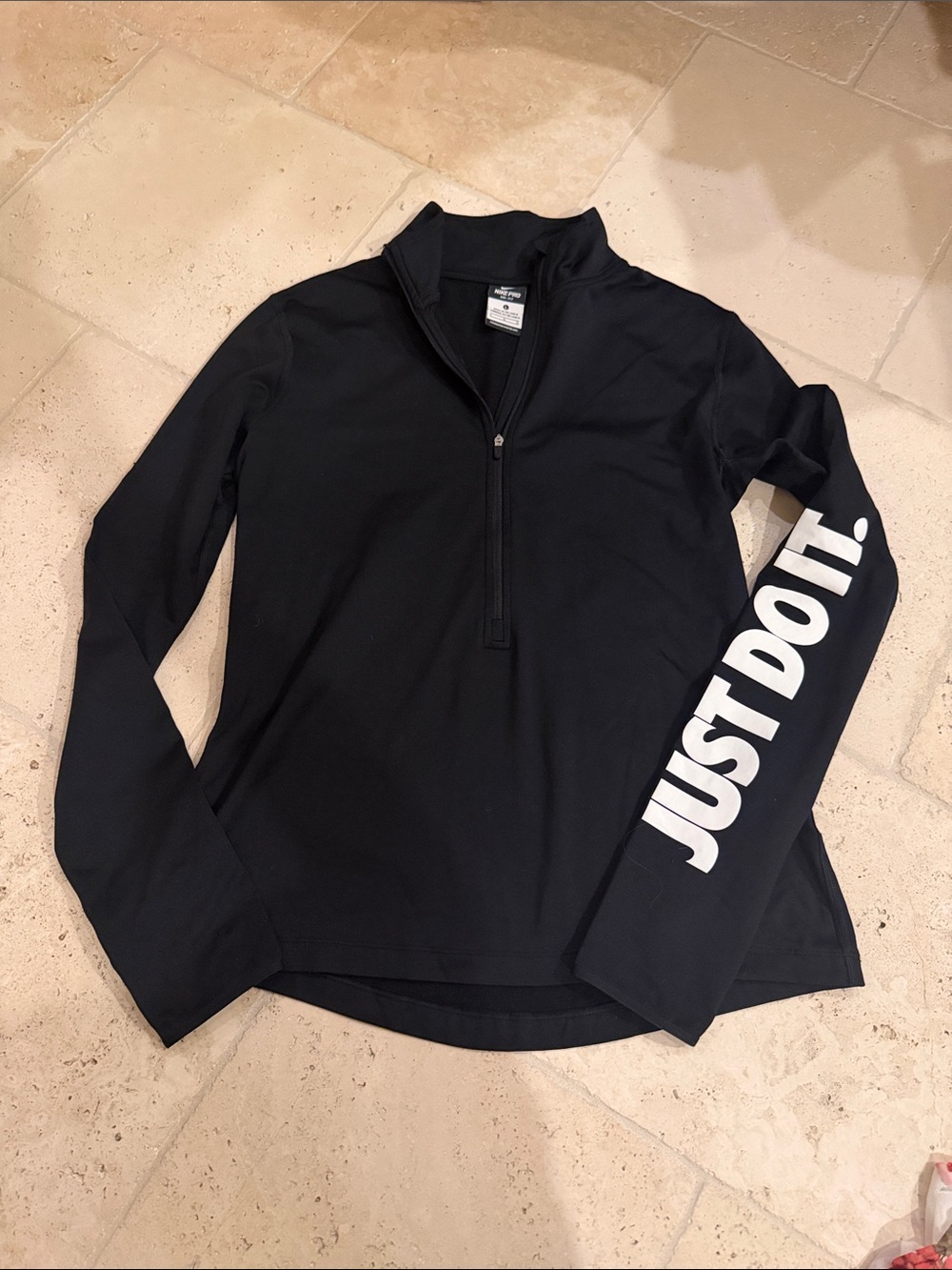 Nike Black Quarter-Zip Pullover with White JUST DO IT. Sleeve